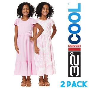 NWT ☀️ 32 Degrees Youth Girls 2-pack Maxi Dress Pink Solid & Pink Tie-Dye Print:
